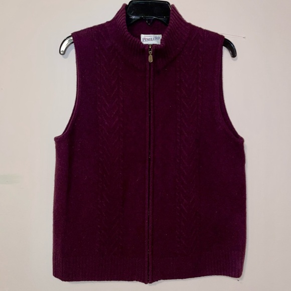 Pendleton Lambs Wool Full Zip Cable Knit Sweater Vest Size Large - Picture 1 of 5